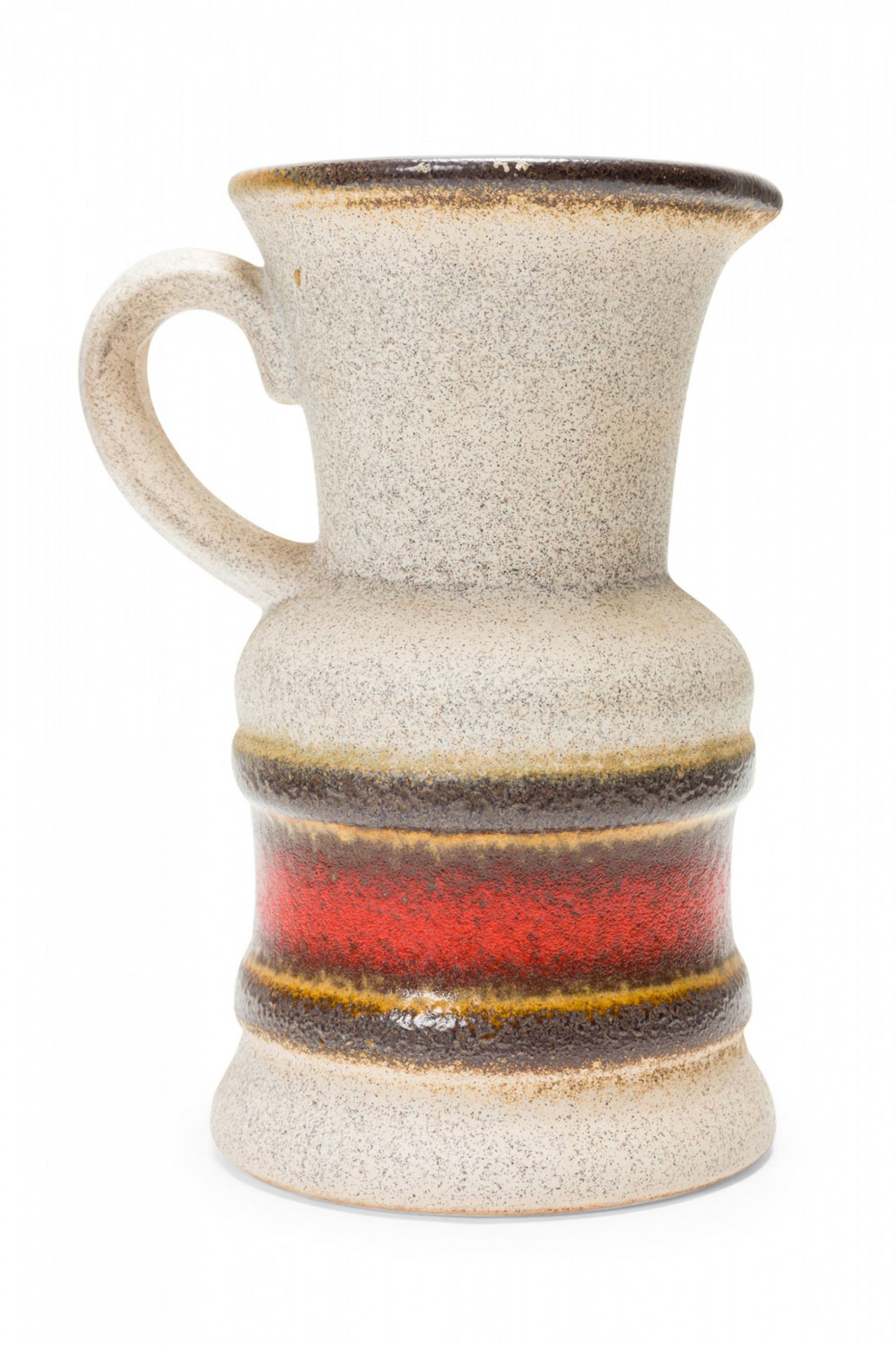 German Mid Century Textured Beige, Brown and Red Glazed Ceramic Pitcher