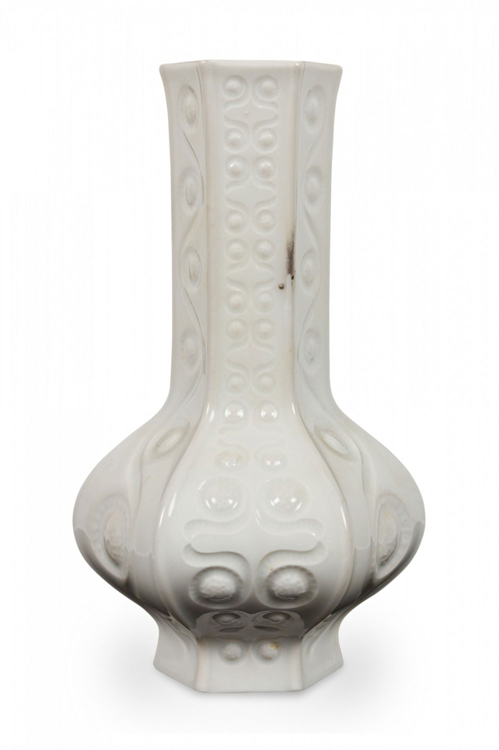Schumann Arzberg Bavarian German Mid Century White Porcelain with Incised Spiral Pattern Vase