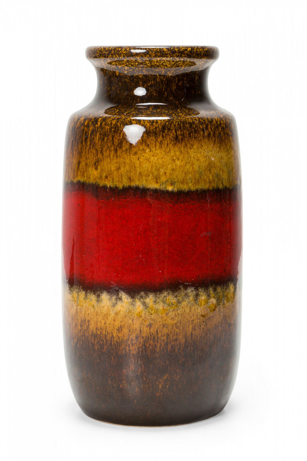 Scheurich West German Mid Century Red Band and Brown Glazed Urn Form Ceramic Vase