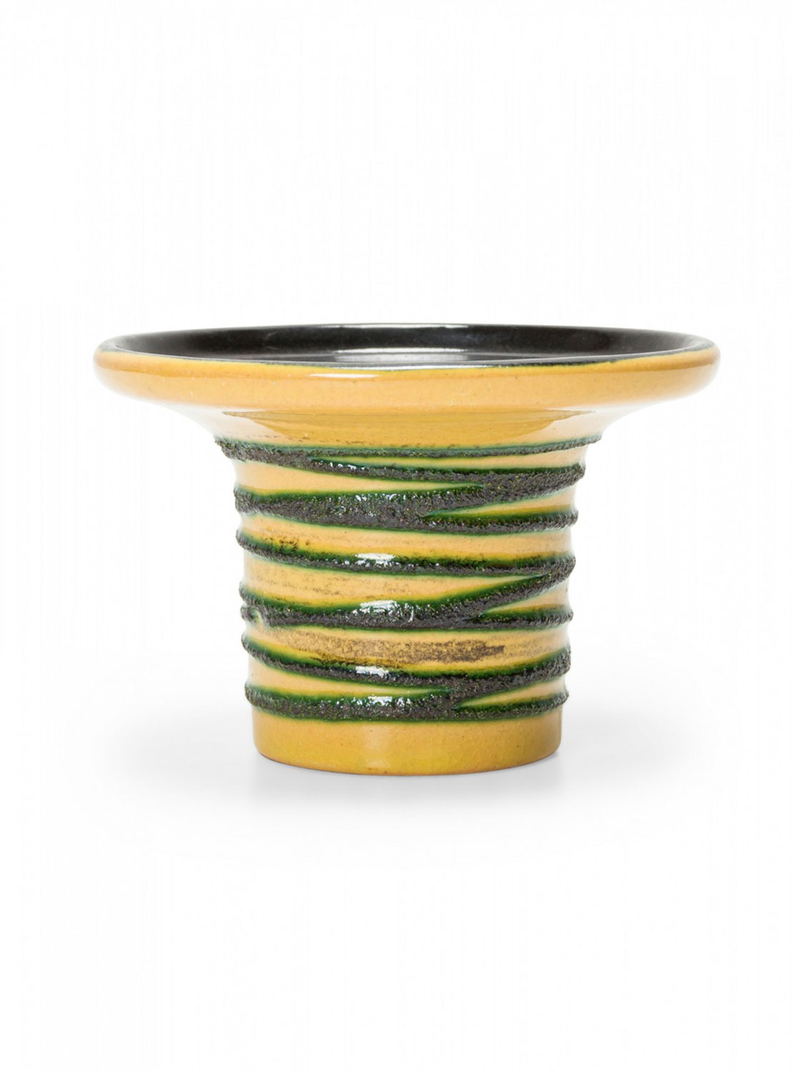 Strehla Keramik East German Mid Century Wide Mouthed Yellow, Green, and Black Glazed Ceramic Vase