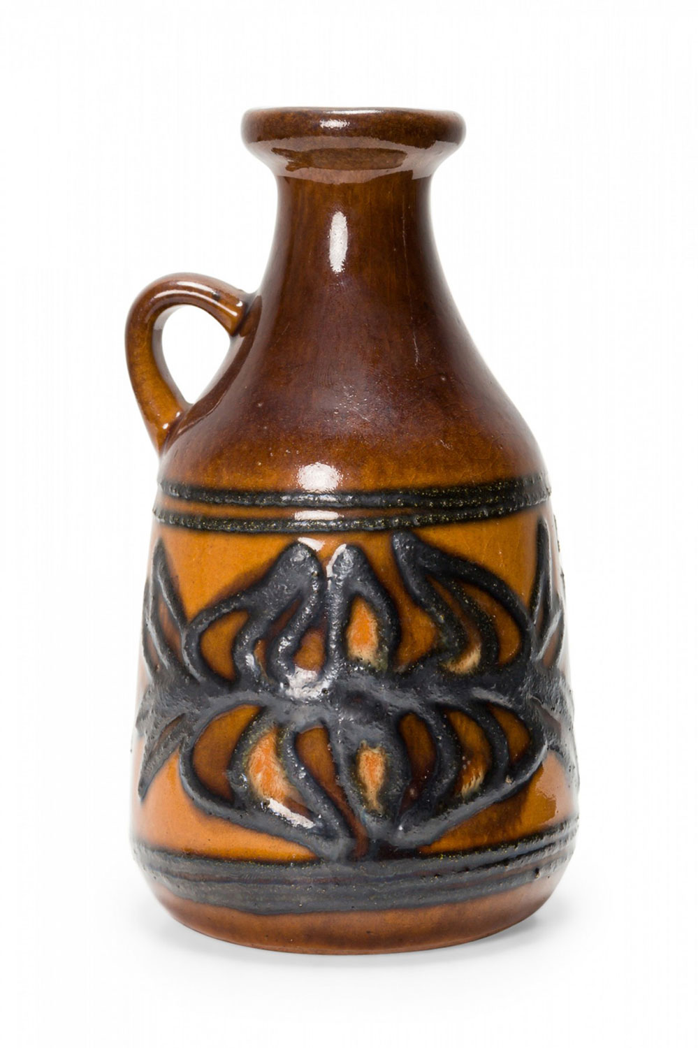 Strehla Keramik East German Brown and Beige Patterned Band Ceramic Jug