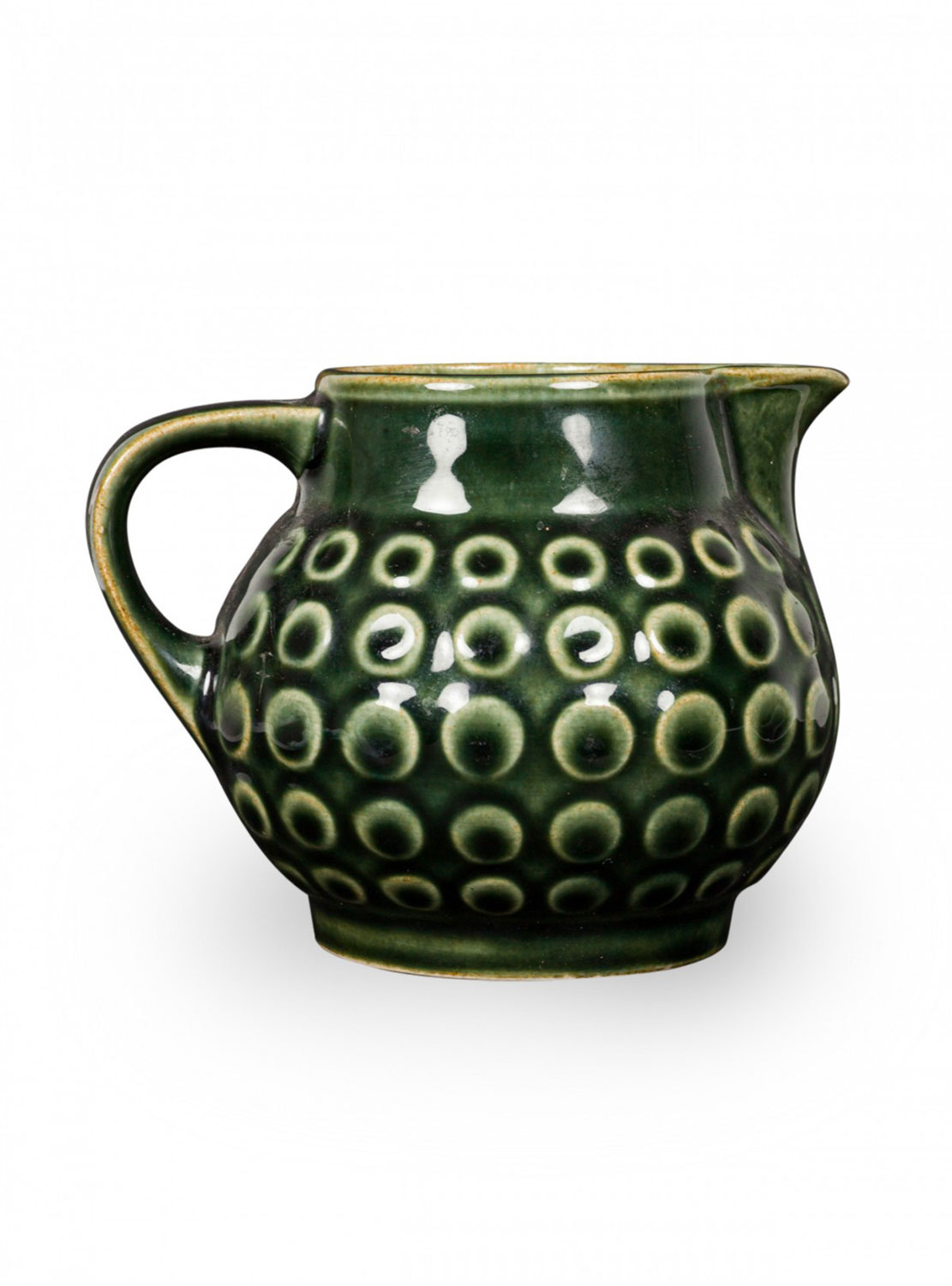 VEB West German Mid Century Rusalka Dot Pattern Dark Green Ceramic Pitcher