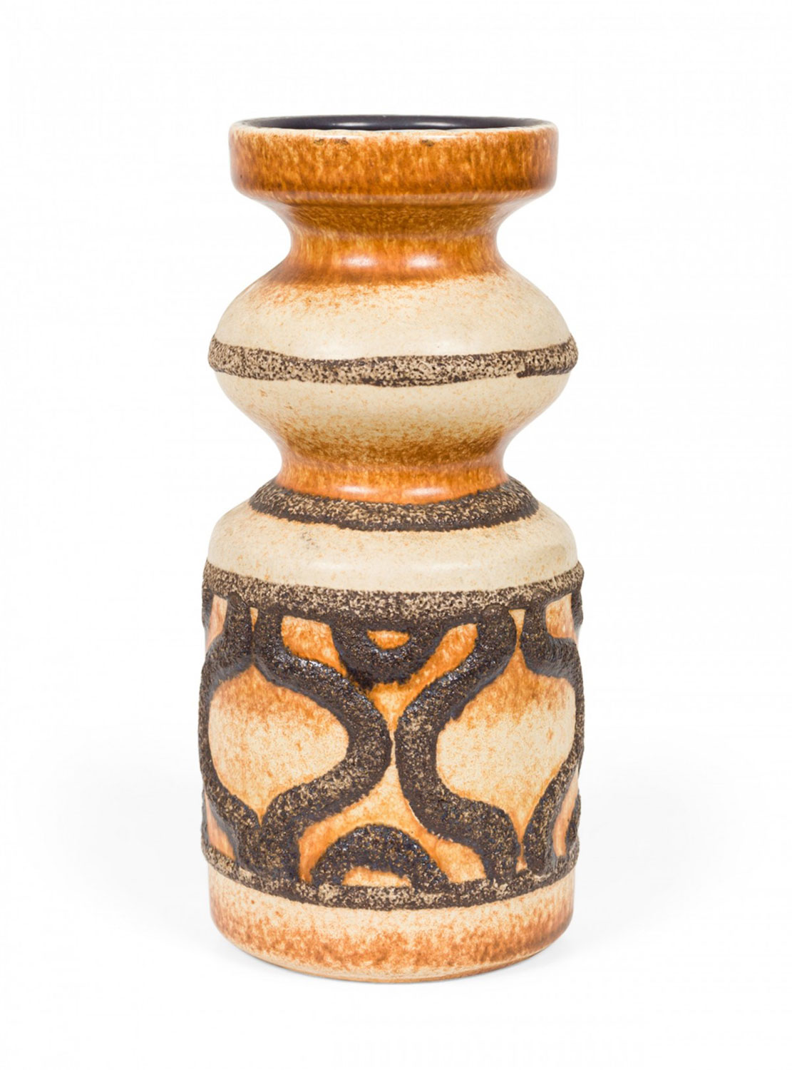 VEB Haldensleben Keramik East German Mid Century Lobed Earthtone Glazed Ceramic Vase