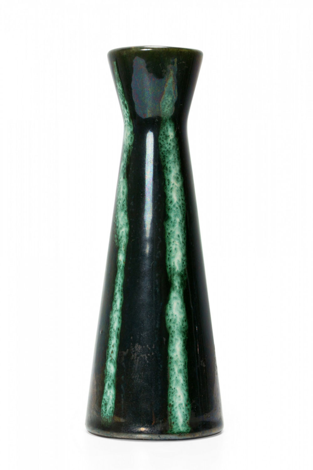 ÃƒÂœebelacker Keramik German Mid Century Tapered Green Marbled Stripe Glazed Ceramic Vase