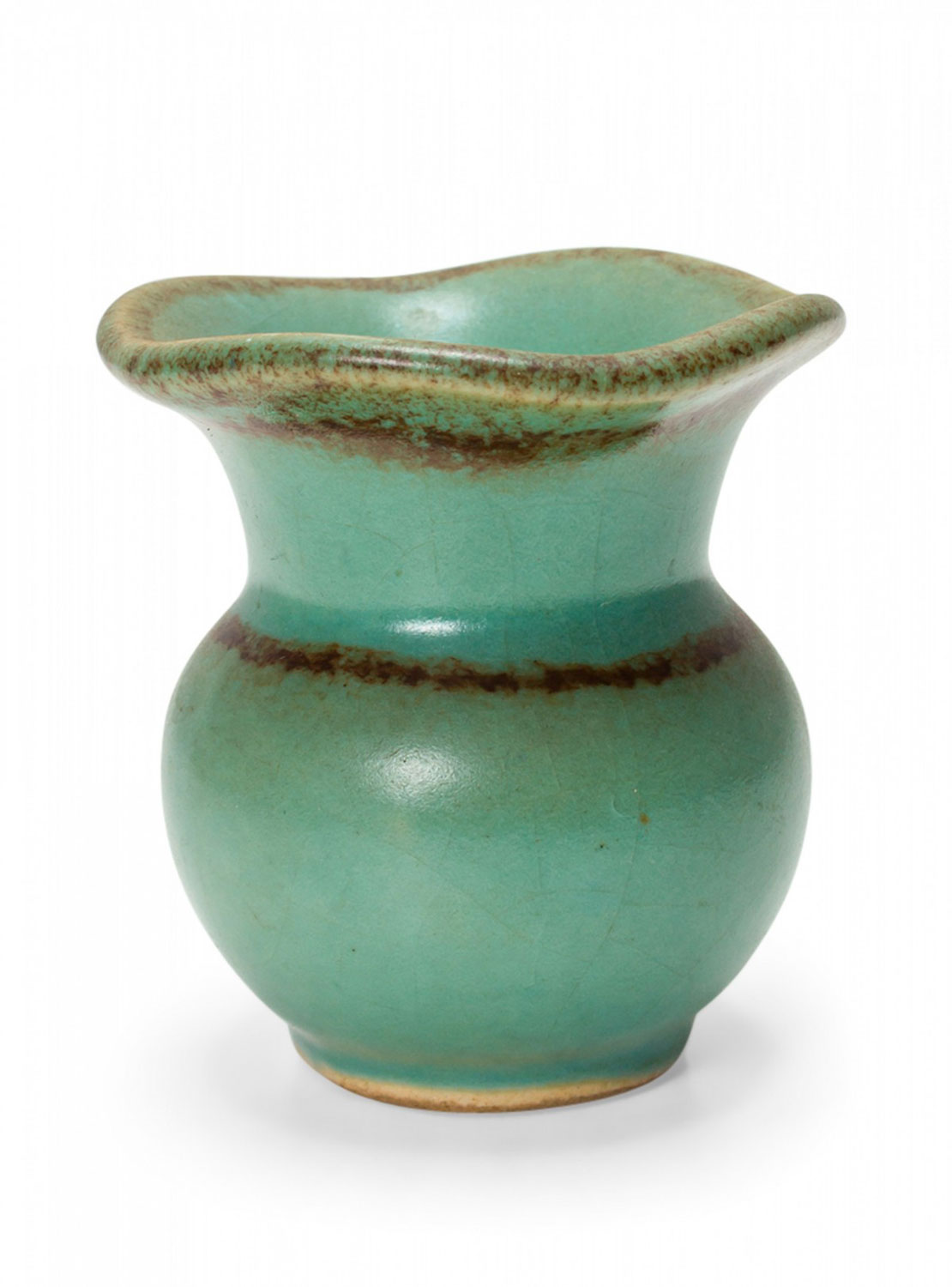 German Mid Century Flared Rim Light Green and Brown Glazed Ceramic Vase