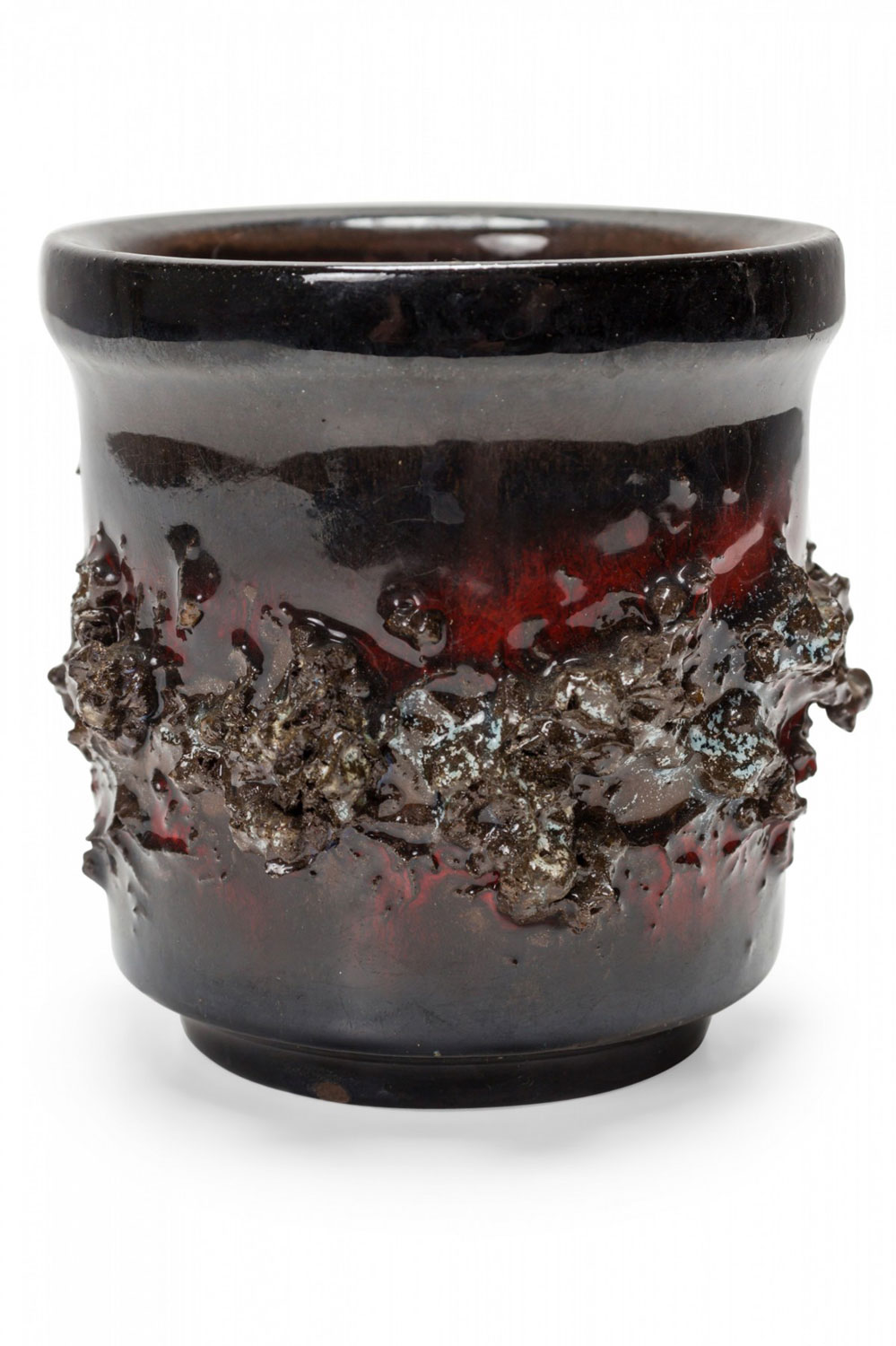 Glit HF Icelandic Mid Century Textured Red and Black Fat Lava Ceramic Pot