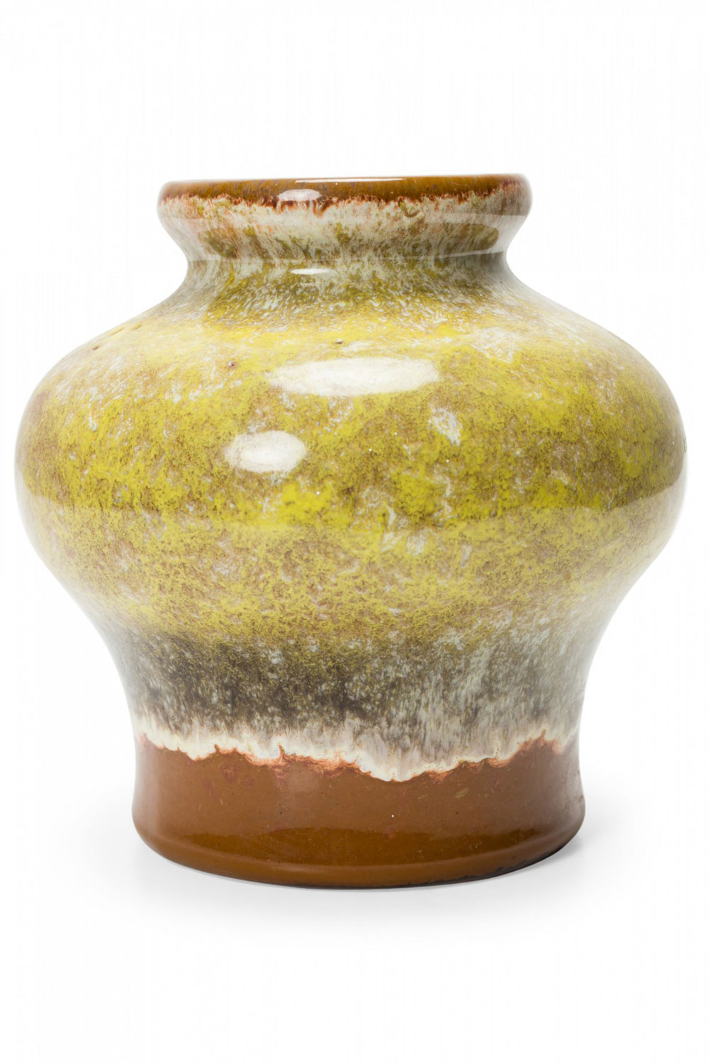 Strehla Keramik East German Mid Century Bulbous Form Yellow and Brown Glazed Ceramic Vase