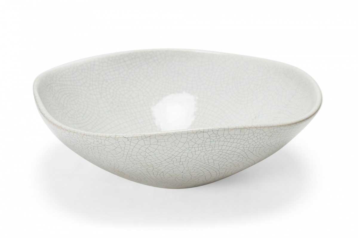 German Mid Century White Crackle Finished Ceramic Bowl