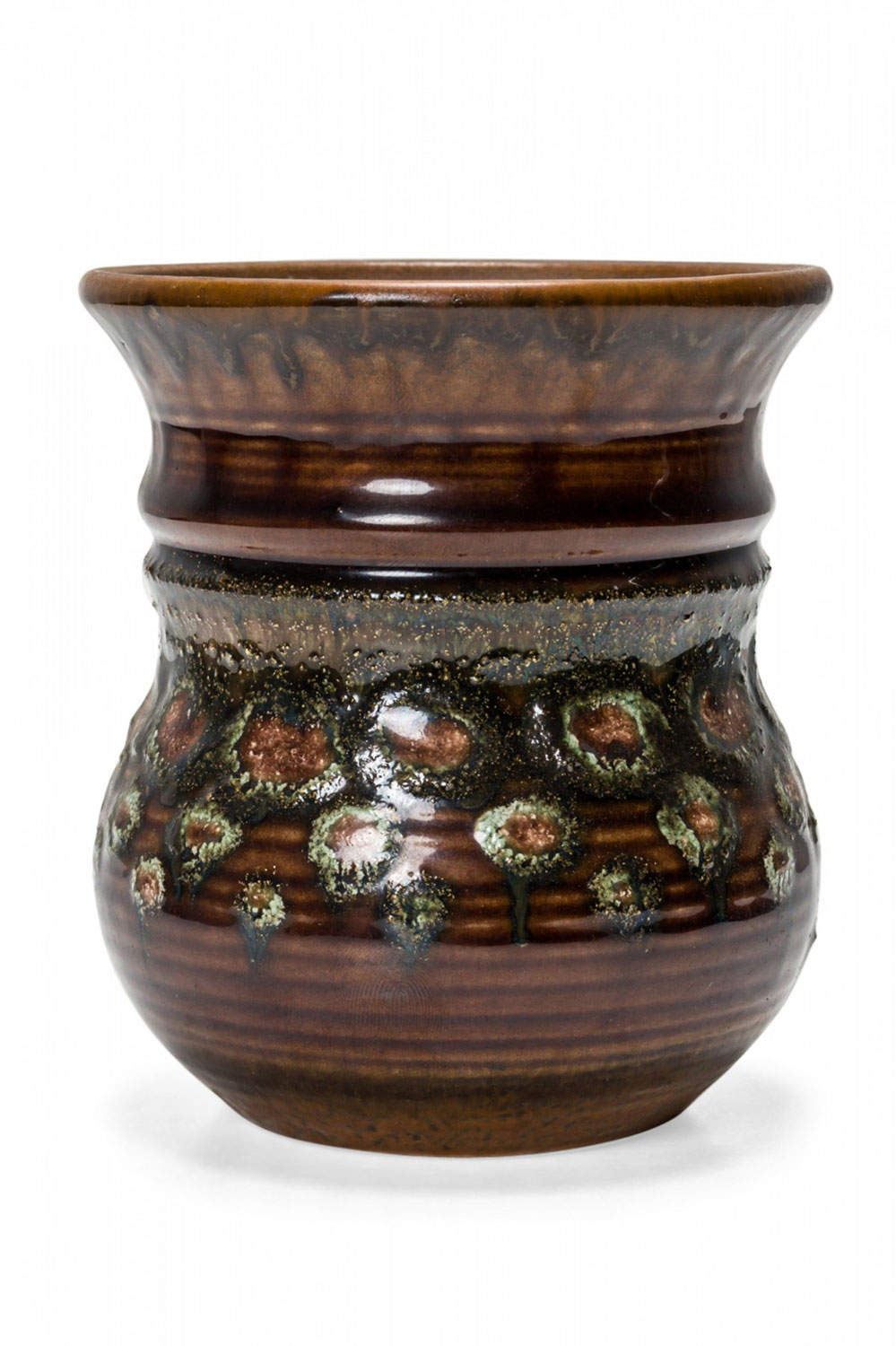 Strehla Keramik East German Mid Century Spotted Multi Tonal Brown Glazed Ceramic Vase