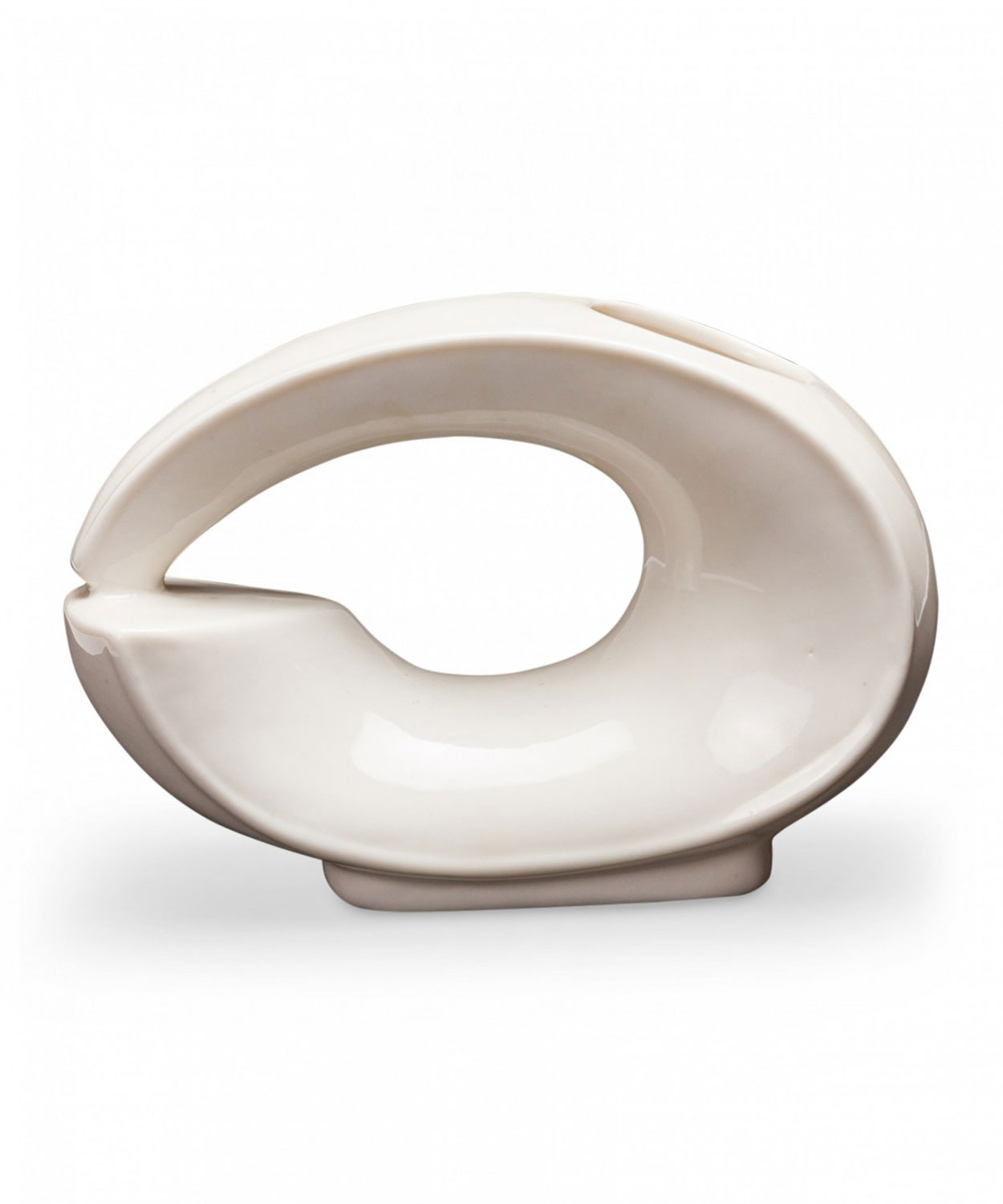 German Mid Century Hollow Oval Form Abstract White Ceramic Vase