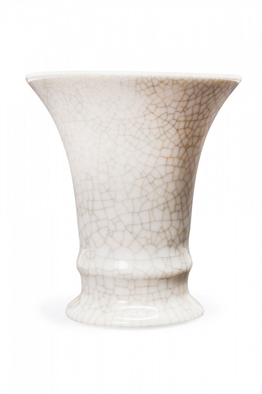 German Mid Century Flared Form White Crackle Finish Ceramic Vase