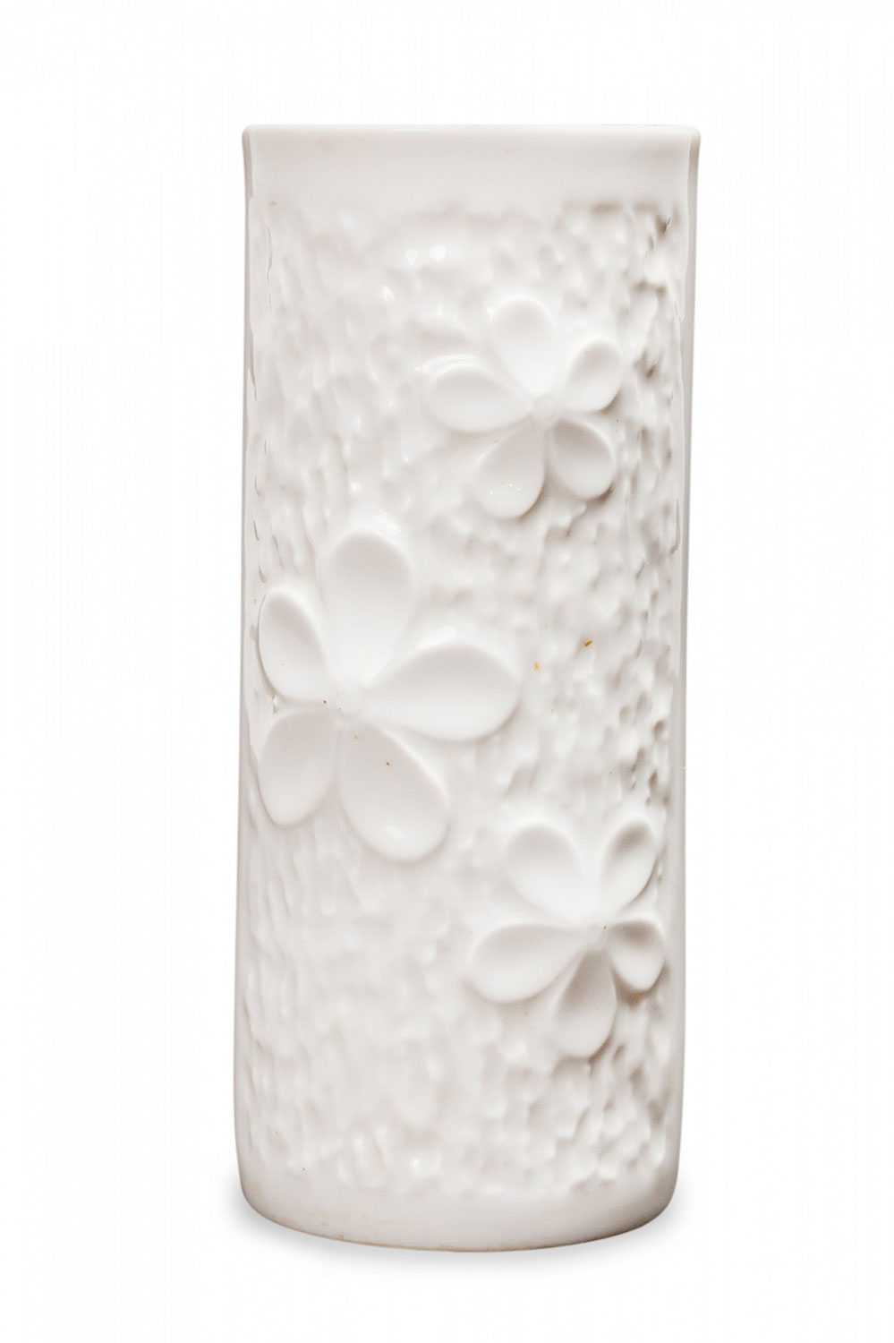 Mitterteich Bavarian German Mid Century White Floral Pattern Cylindrical Porcelain Vase