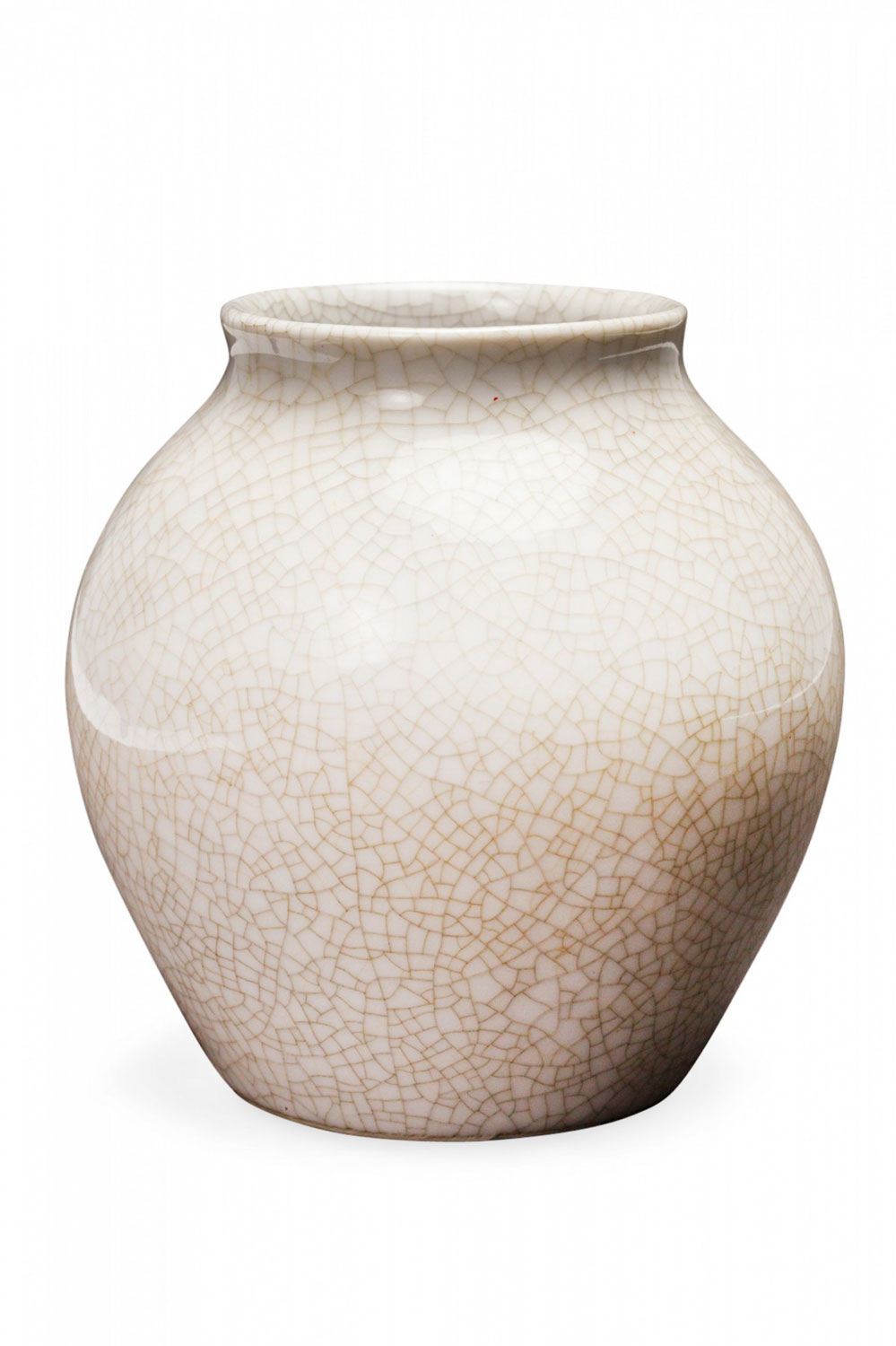 VEB Lichte German Mid Century Rounded Form White Crackle Glazed Ceramic Vase