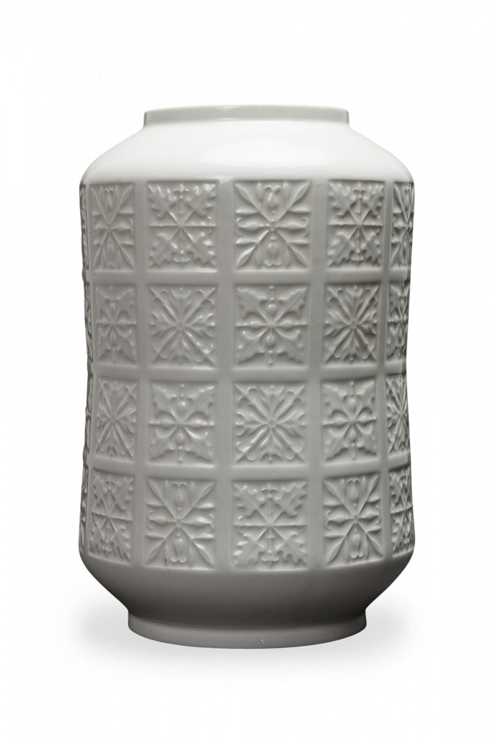 Edelstein Bavarian German Mid Century White Raised Snowflake Grid Patterned White Porcelain Vase
