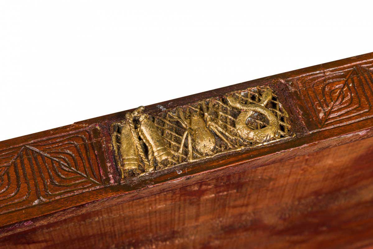 African Hinged Top Carved Wood and Brass Figural Chest