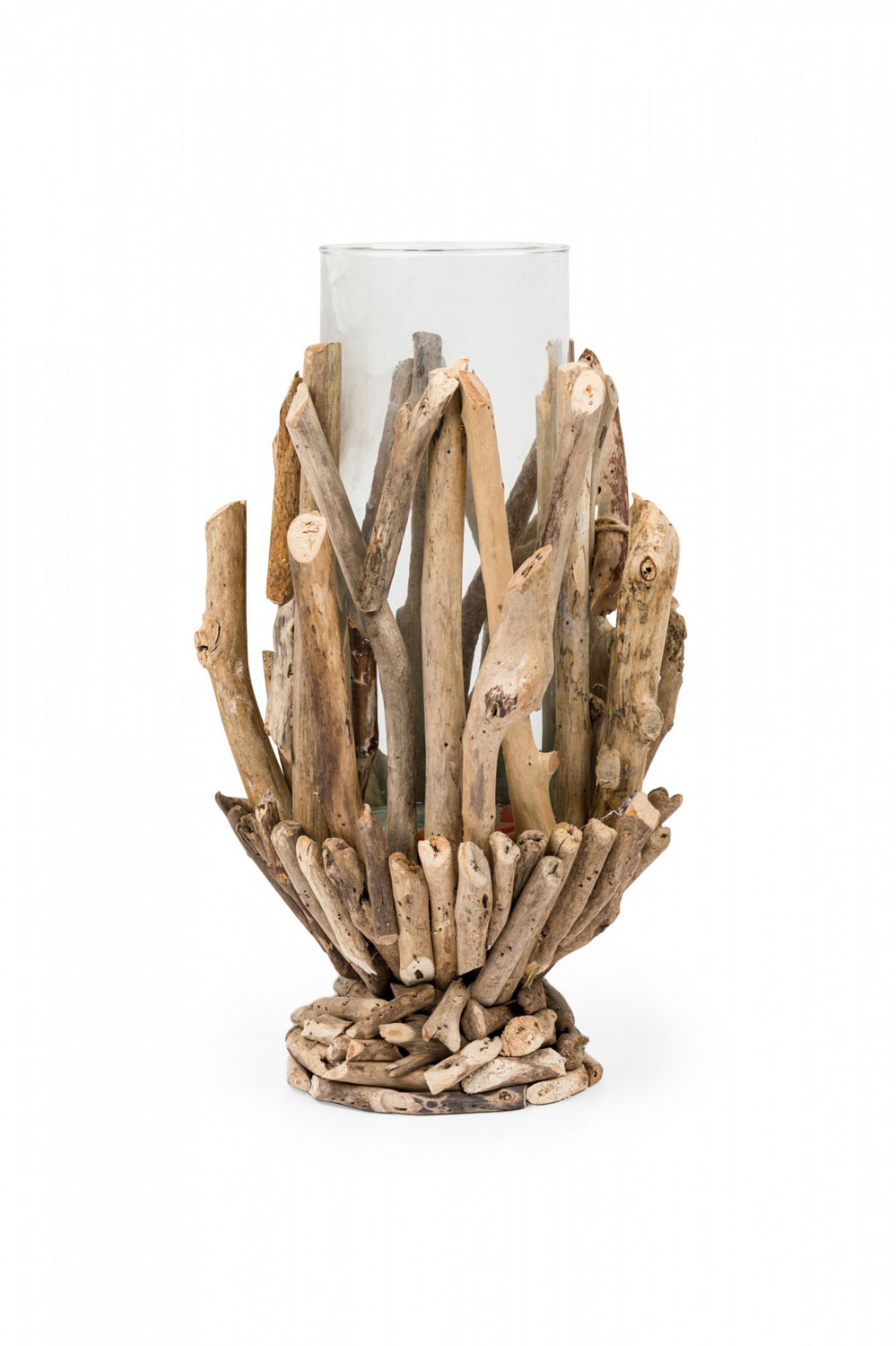 Adirondack style twig and glass candle holder