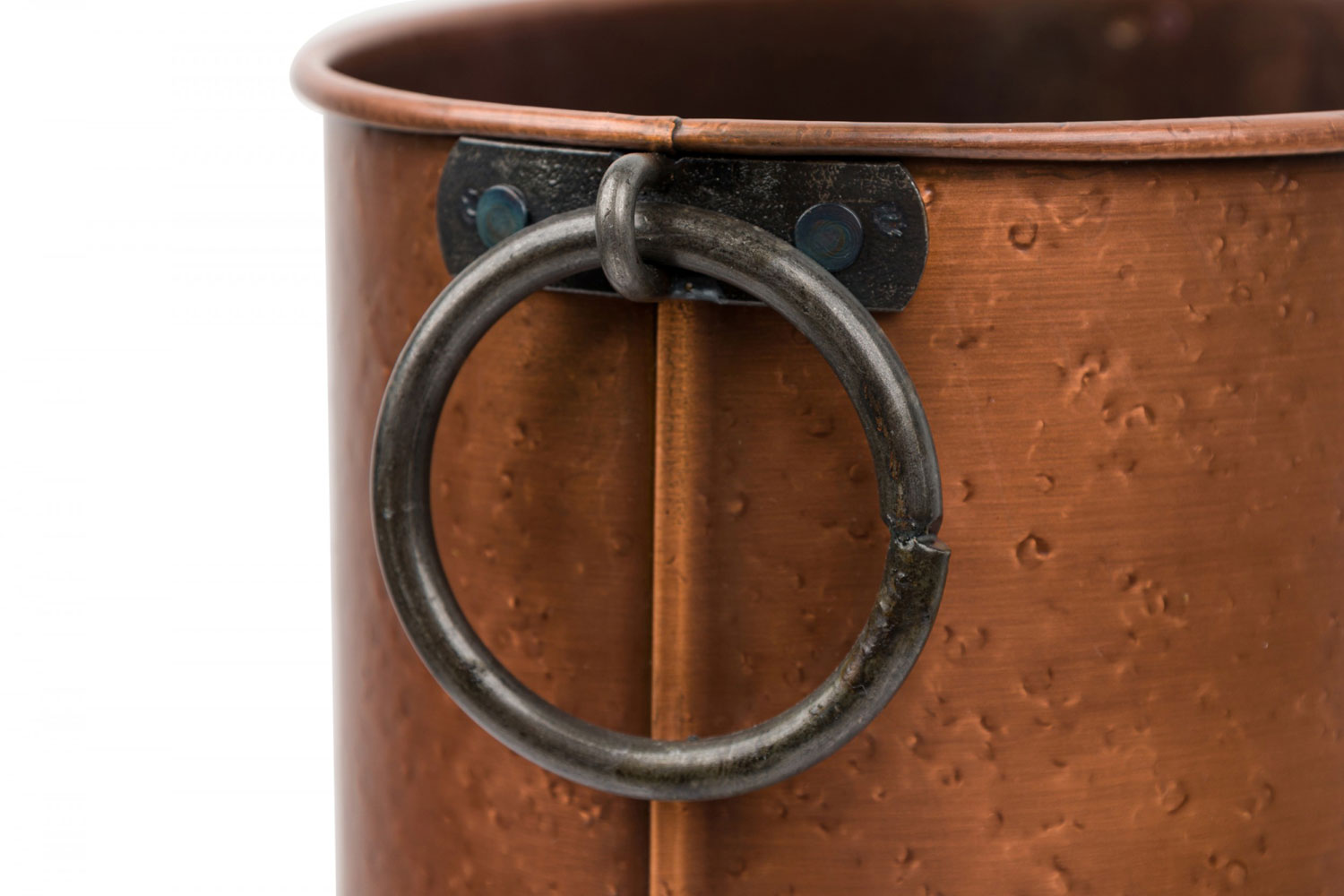 English country oval copper wastebasket with ringed handles