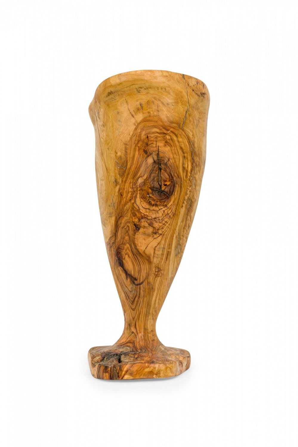 Contemporary rustic modern organic form wooden footed vase