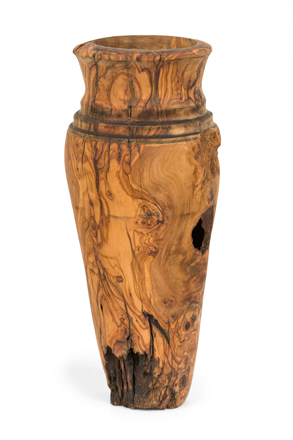Contemporary rustic turned wood floor vase