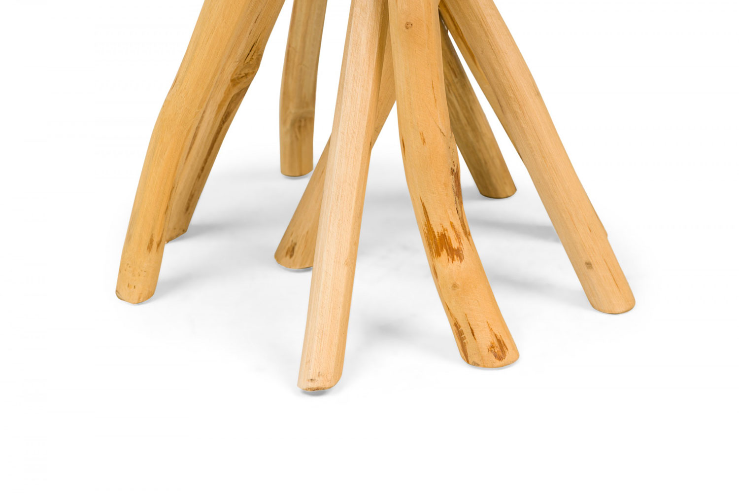 Rustic wood round side table with organic top and branch base