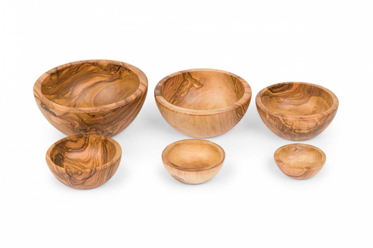 Contemporary rustic style olive wood nesting bowl set
