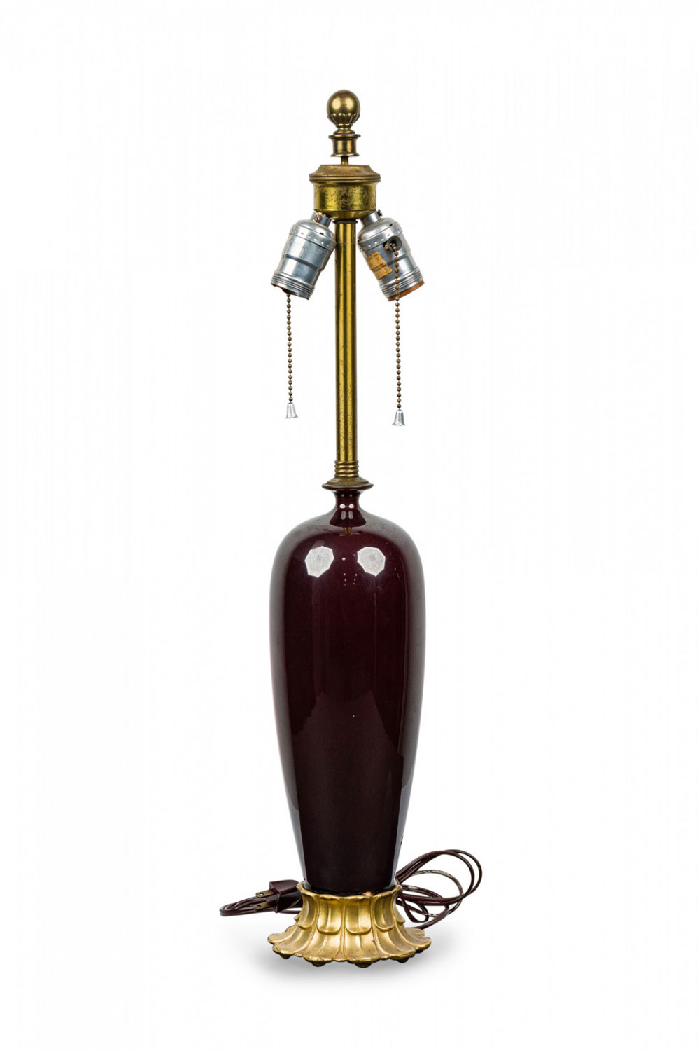 Mid century style oxblood glass and brass table lamp