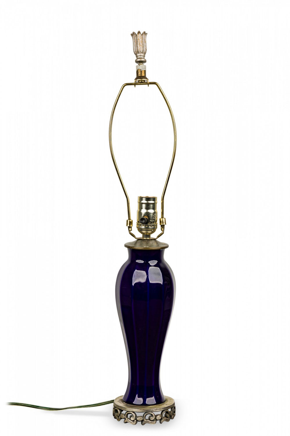 Mid century style ultramarine blue glass and brass table lamp