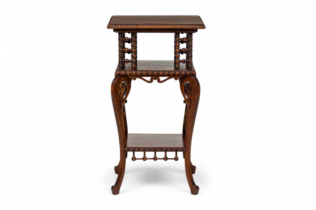American victorian mahogany square side table with turned ball supports and scroll legs