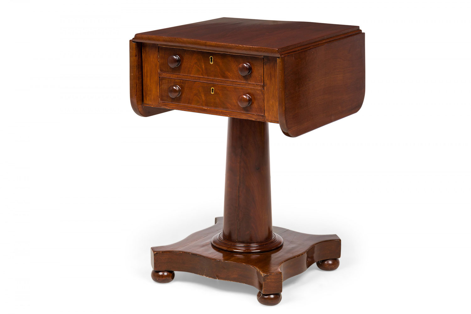 American empire mahogany drop leaf two drawer bedside end table