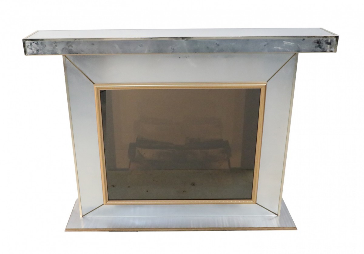 Contemporary mirror and gilt metal fireplace with infinity mirror interior 1