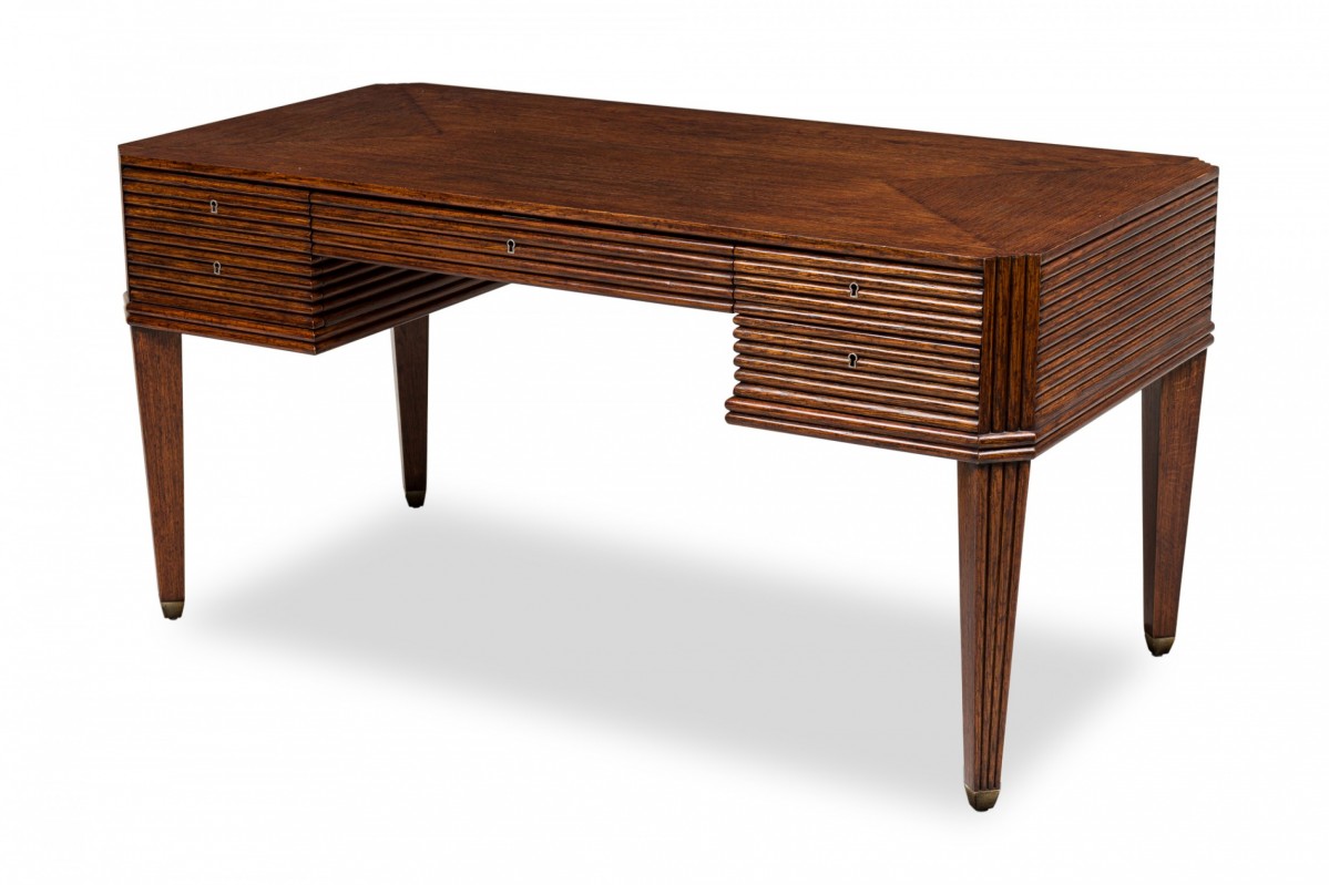 Standard furniture co mid century american dark wood veneer and brass