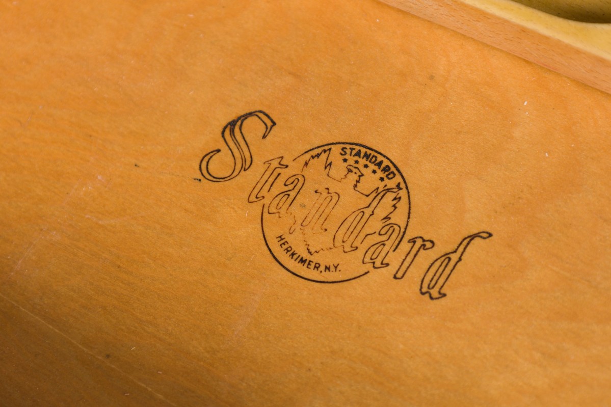 Standard furniture co mid century american dark wood veneer and brass