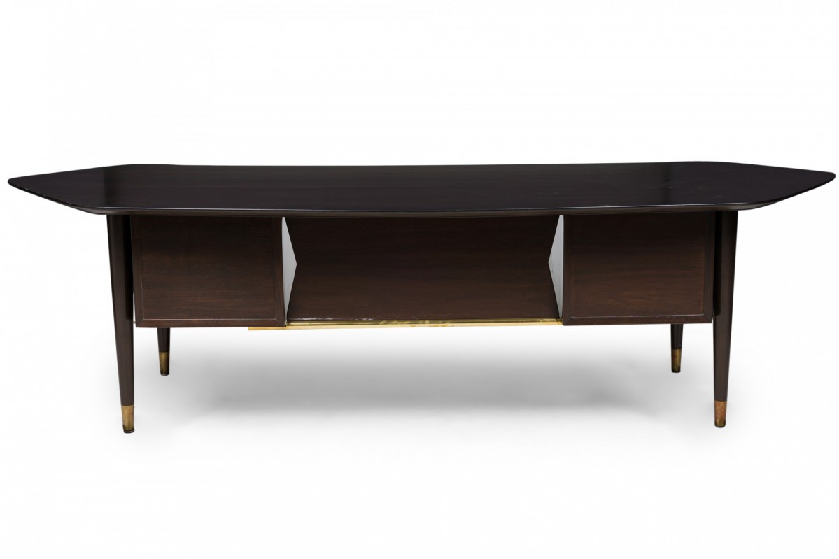 Standard furniture co mid century american dark wood veneer and brass