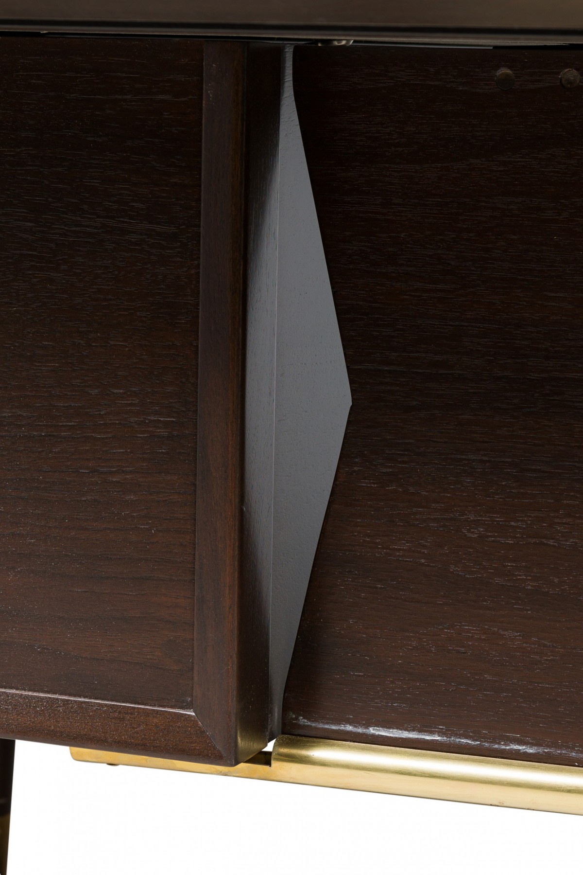 Standard furniture co mid century american dark wood veneer and brass