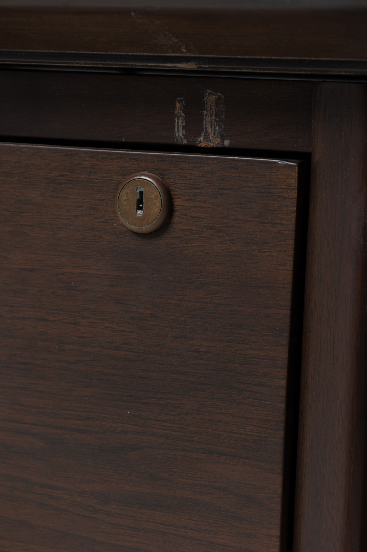 Standard furniture co mid century american dark wood veneer and brass