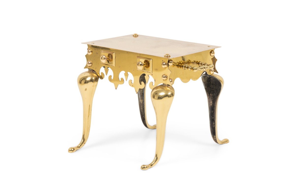 English victorian brass hearth fireplace footman stool 