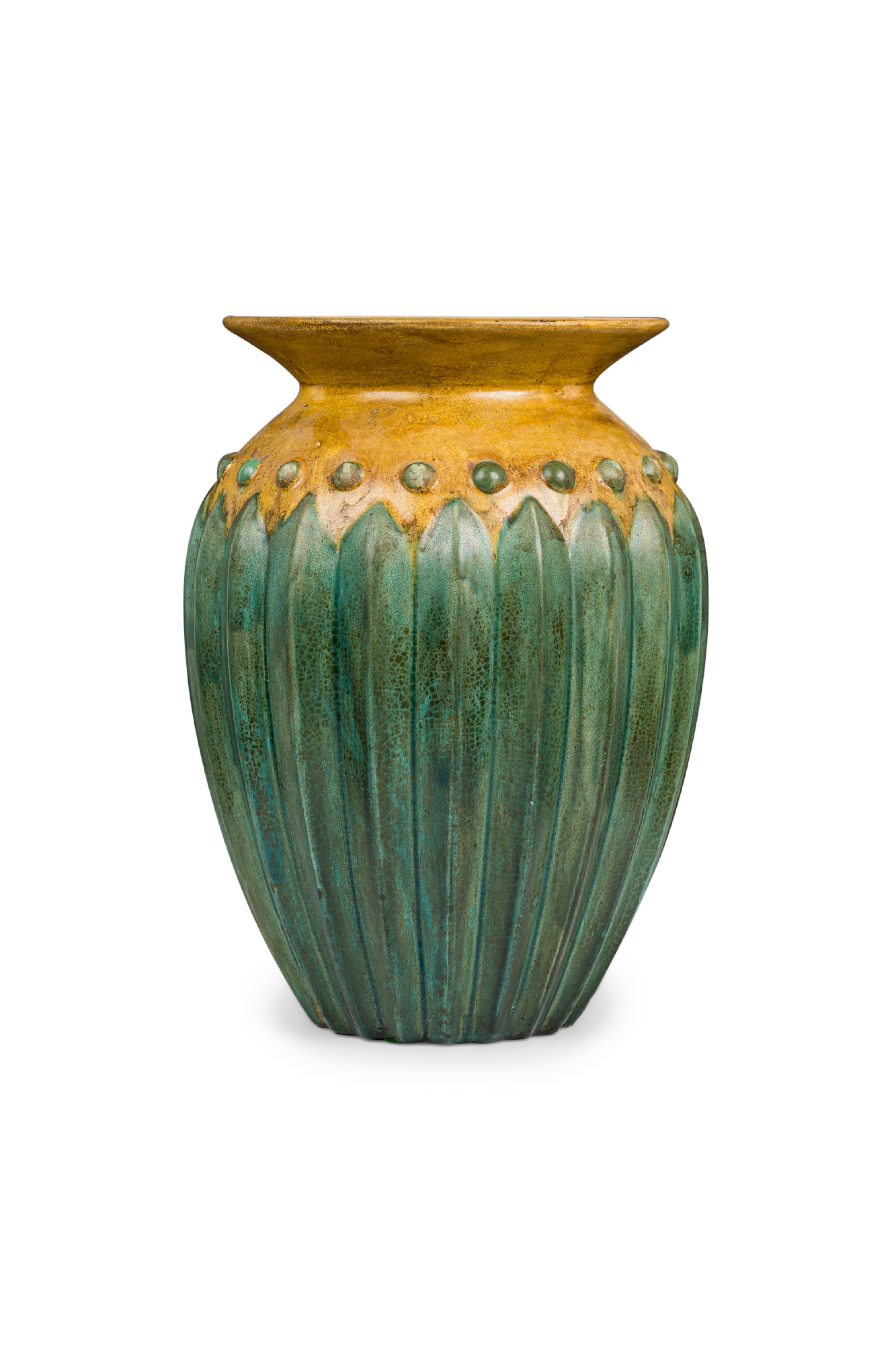 English contemporary large yellow and blue vase