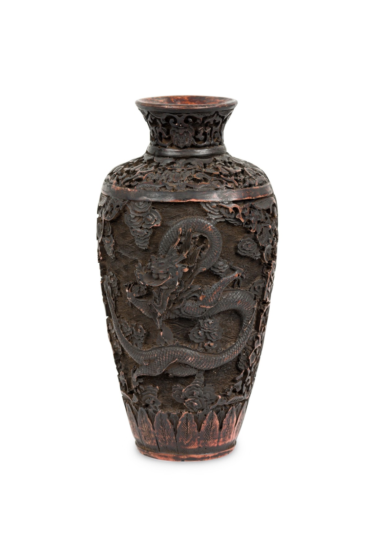 Asian textured vase depicting two dragons 