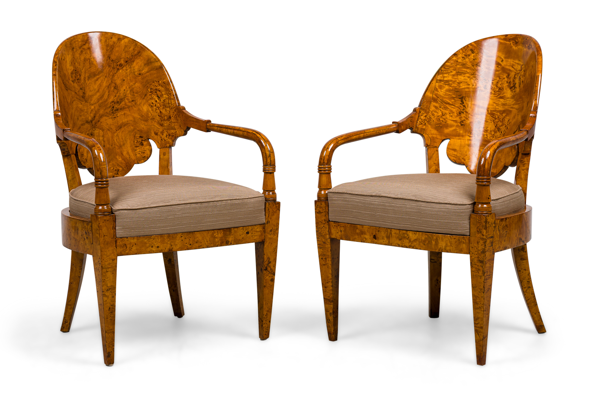Pair russian karelian birch arm chairs