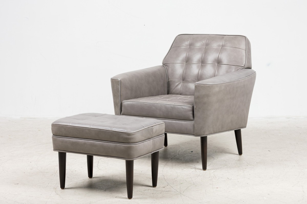 Custom modern leather club chair and ottomon