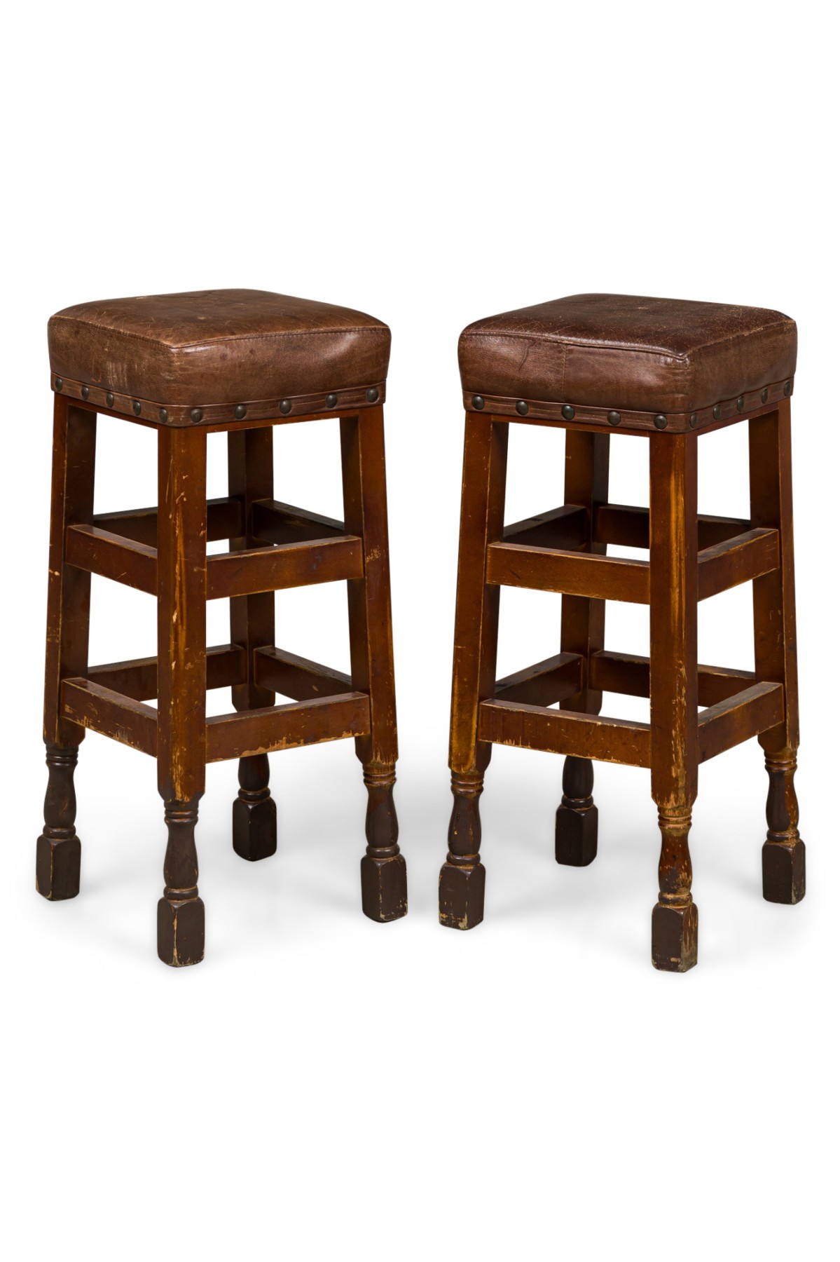 American mission leather and wood barstools
