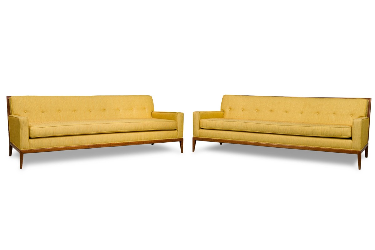 American mid century yellow fabric upholstered sofa
