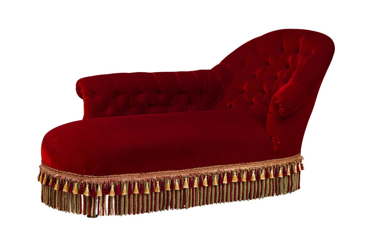 French napoleon iii style red tufted camelback chaise lounge