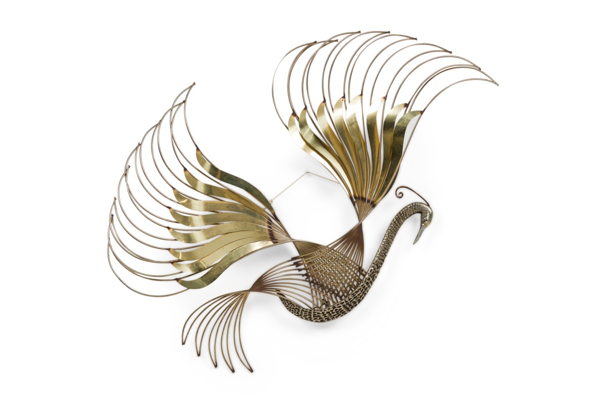 Art nouveau style brass swan wall sculpture