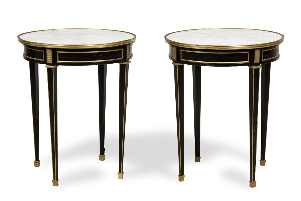 Jansen style ebonized gold occasional tables