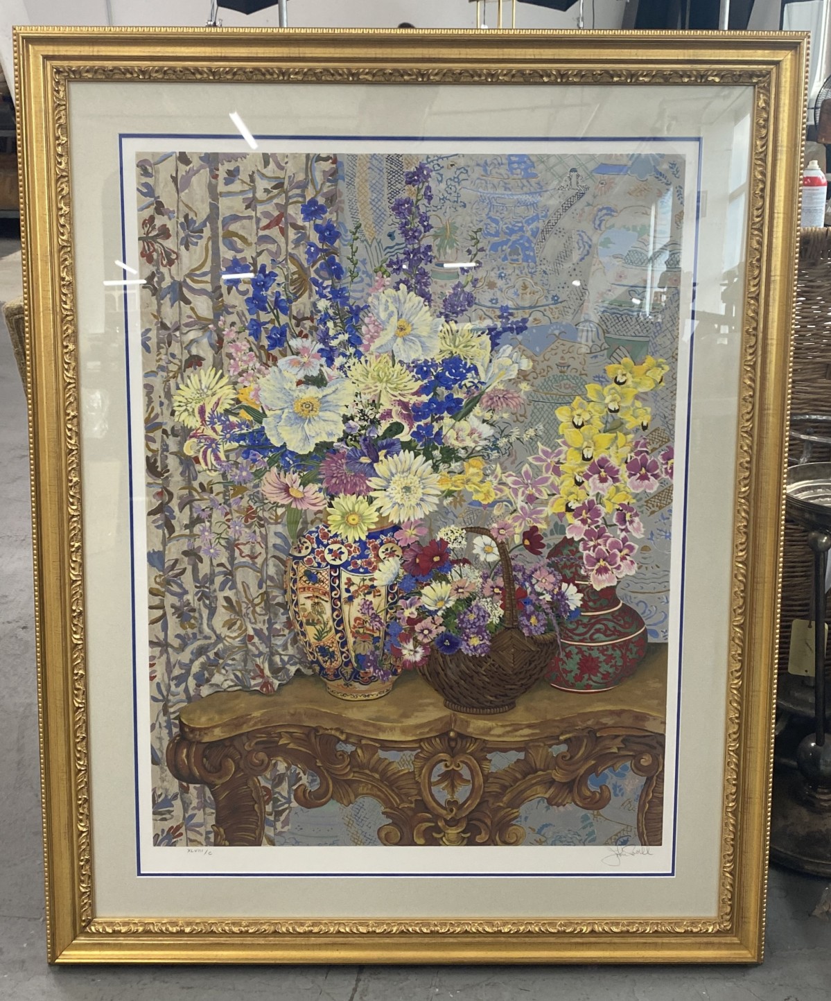 Framed john powell floral still life serigraph