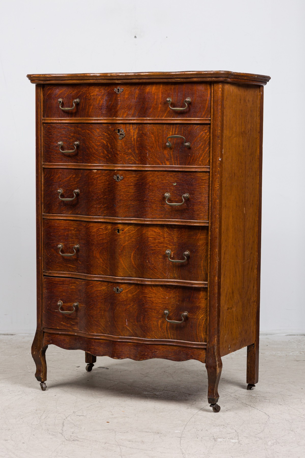 American victorian style colonial tiger oak highboy dresser