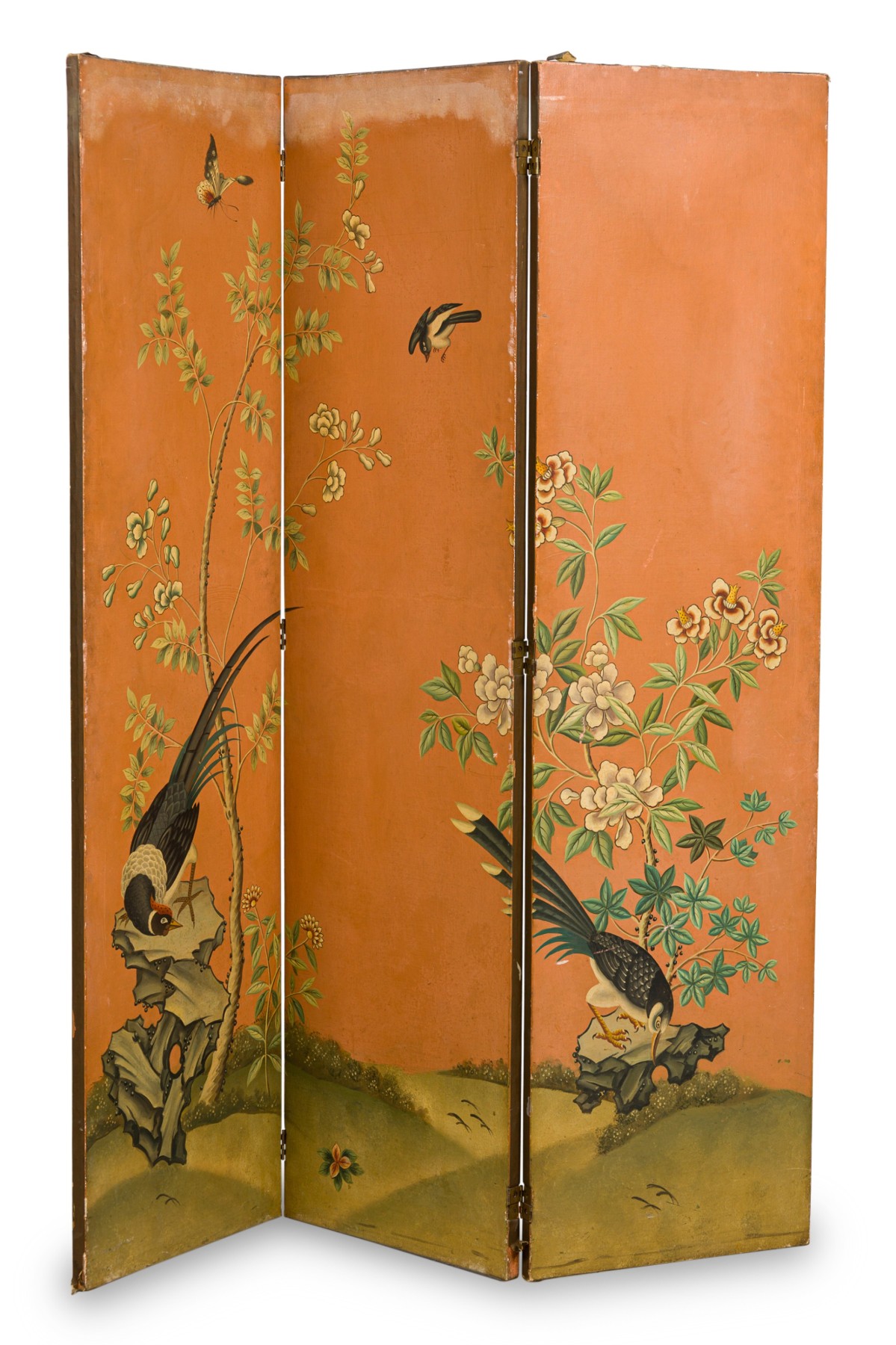 Chinese lined and painted floral screen