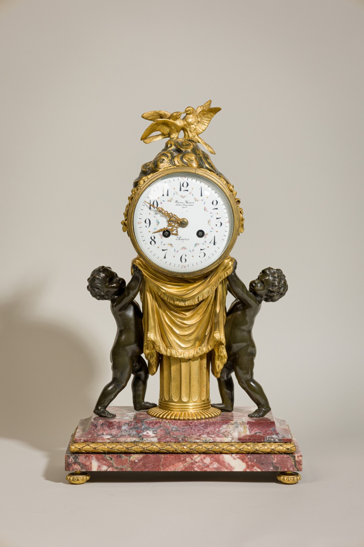 Susse freres belle epoque marble and ormolu mantel clock 1