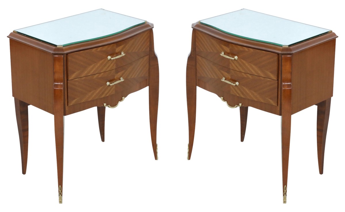 Pair of french art deco 2 drawer commodes with mirror tops a